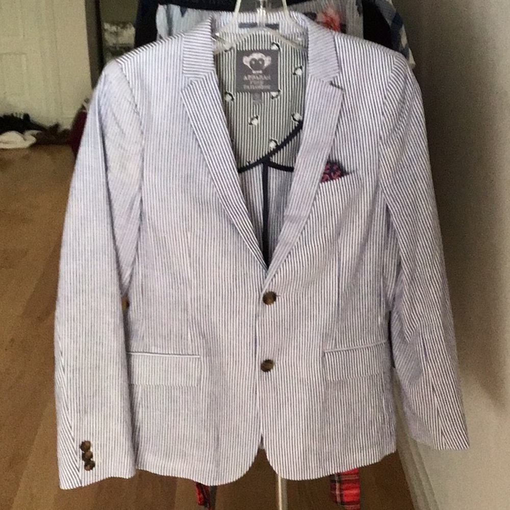 Appaman White and Navy Seersucker Boys Blazer Size 14